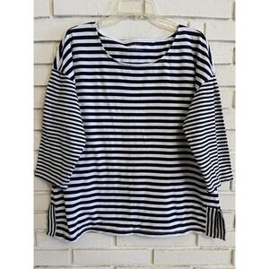 Talbots Top Size XL Cotton 3/4 Sleeve Black & White Striped‎ w/Side Slits